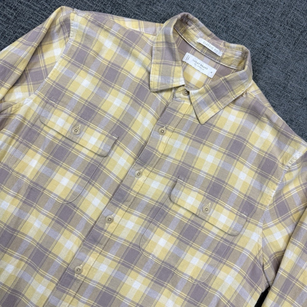Lucky Brand Los Angeles Flannel Shirt‎ Men's M Yellow Classic Fit Button-Down